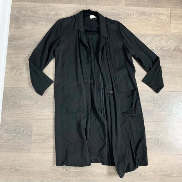 Aritzia Wilfred Free Long Blazer Trench Coat Jacket Lightweight Black Satin S - Picture 4 of 13